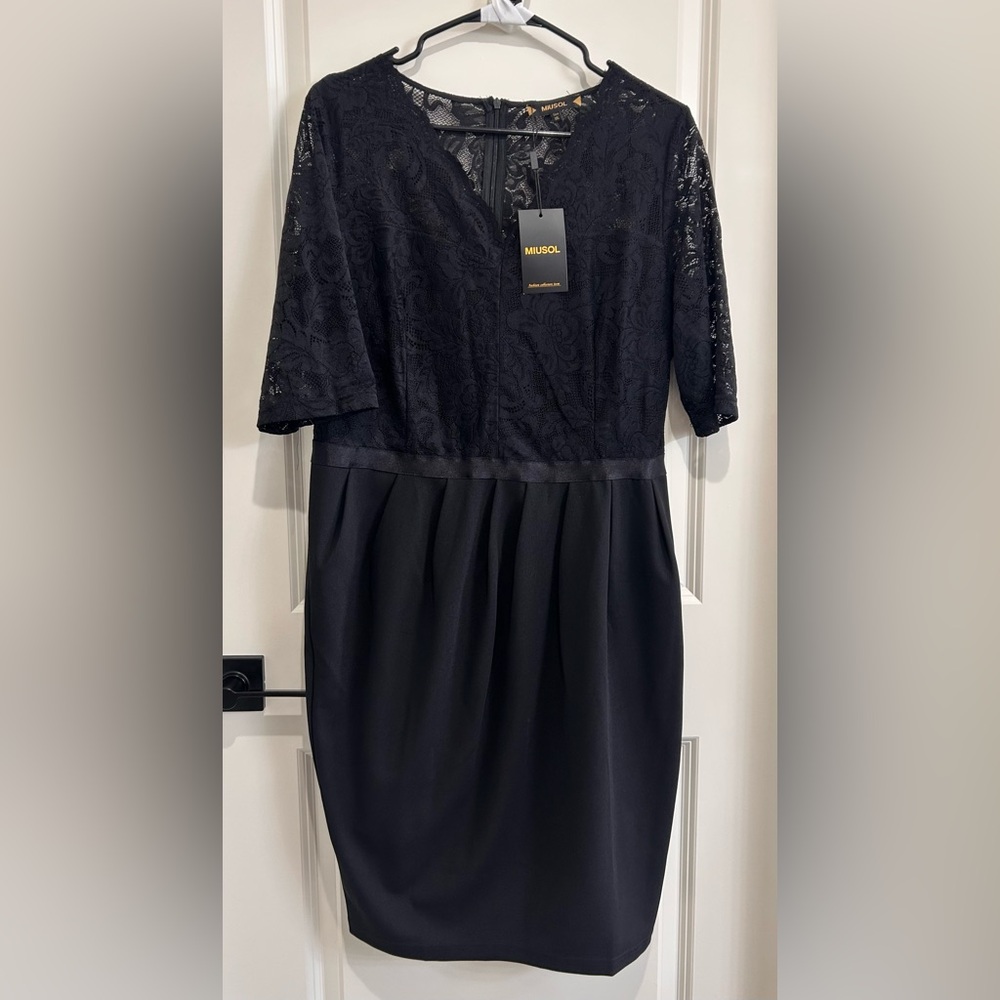 Miusol Black Sheath Cocktail Dress with 3/4 Sleeves